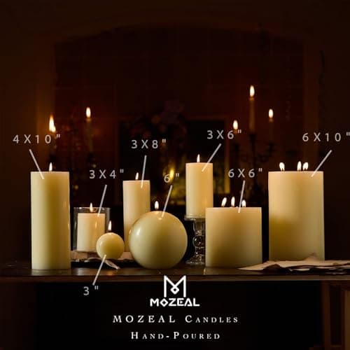 MOZEAL 6 Inch Ivory Round Pillar Candles - Elegant, Dripless, Smokeless