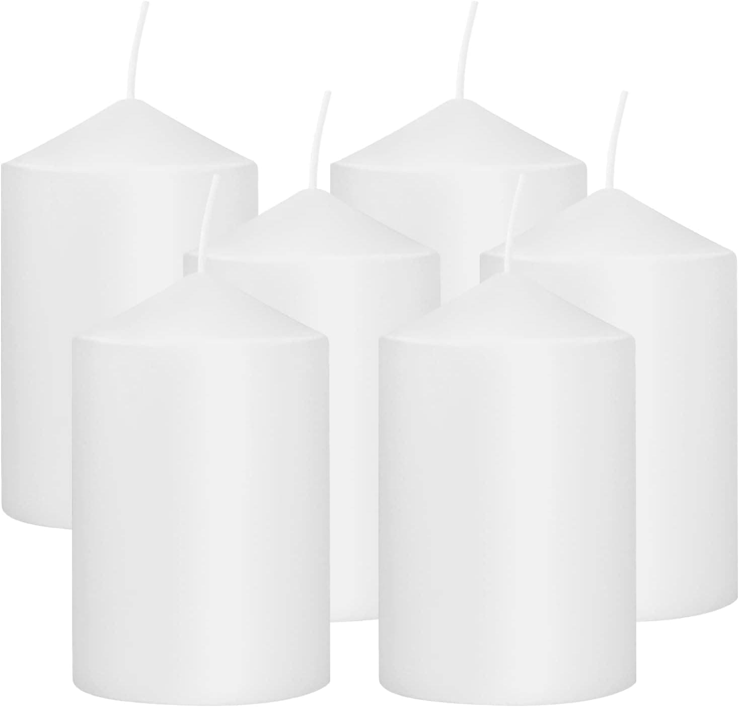 3x6 White Pillar Candles, Set of 6, Unscented for Weddings, Emergencies, Spas, Aromatherapy, and Parties