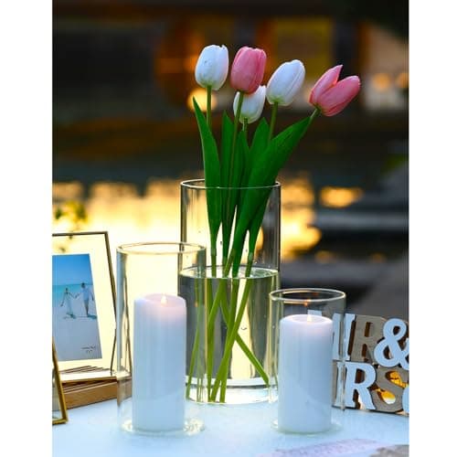 Hurricand 3PCS Glass Pillar Candle Holder for Weddings and Centerpieces