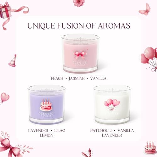 Stress Relief Scented Candle Gift Set, Pink + Purple + White