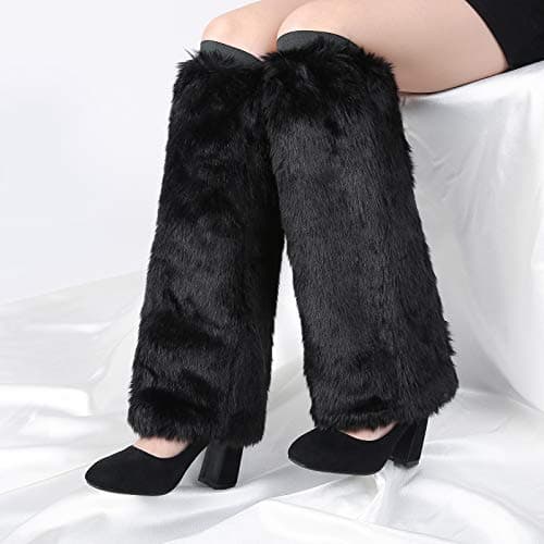 JANFINE Women's Furry Faux Rabbit Leg Warmers Winter Cuffs