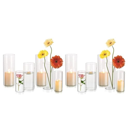 Glasseam Clear Glass Cylinder Vases for Home Decor, 6"+7.8"+10" Centerpieces