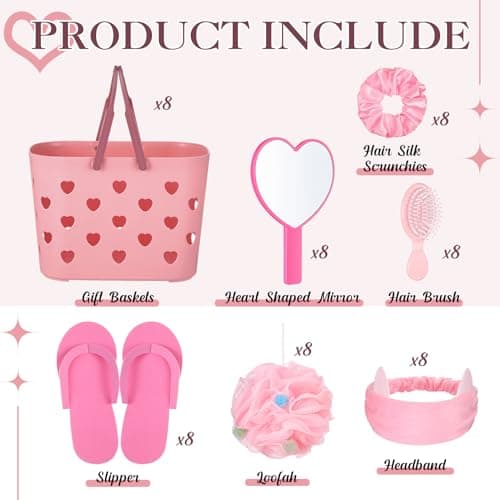 Pickmesh 8 Set Spa Party Supplies Pink Basket Heart Mirror Hair Accessories Birthday Gift