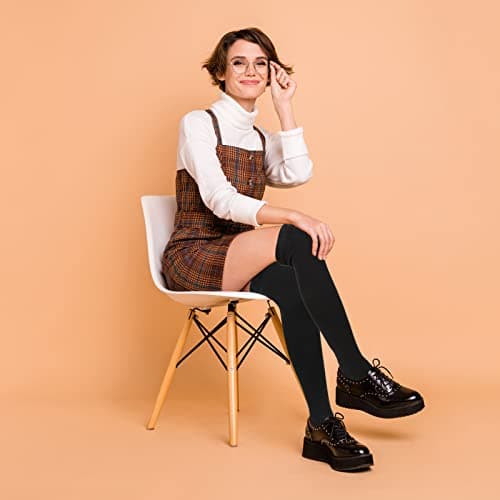 Bencailor 2 Pairs Women’s Fleece Leg Warmers - Over Knee Compression Socks (Black, Beige, Footless)