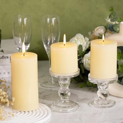 KONNI Ivory Pillar Candles Set of 3, 30-Hour Long-Burning Smokeless&Dripless