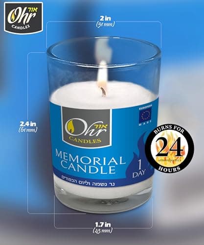 Memorial Candle Set for Yahrzeit - 1 Day Yartzeit Candle - 12 Pack Yom Kippur Jewish Candles