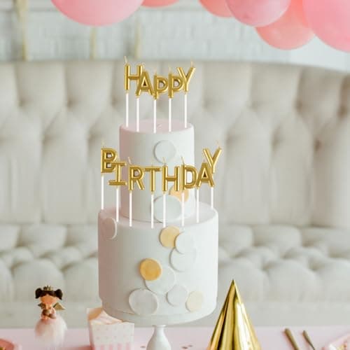 Happy Birthday Cake Candles & Party Decorations, Gold Wedding Anniversary Topper
