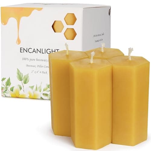 White Ivory Beeswax Pillar Candles, 6" Set of 2, Unscented, Smokeless, Dripless