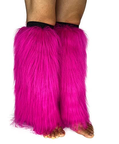 Dionysia Fuzzy Faux Fur Leg Warmers, Long Boots Cuff Cover, Elastic, 18"