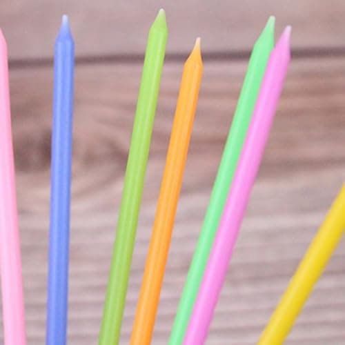 Birthday Candles - 24 Count Long Thin Rainbow Candles for Cake, Metallic Cake Candle for Birthday, Party