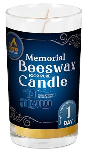 24 Hour Ner Mitzvah Beeswax Yartzeit Candle - 2 Pack Glass Jar Kosher