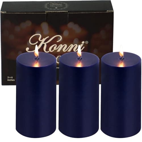 KONNI Ivory Pillar Candles Set of 3, 30-Hour Long-Burning Smokeless&Dripless