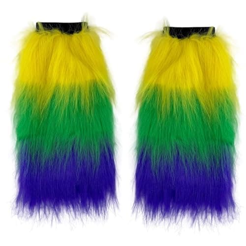 Dionysia Fuzzy Faux Fur Leg Warmers, Long Boots Cuff Cover, Elastic, 18"