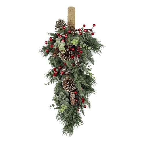 23 Inch Artificial Christmas Teardrop Swag with Pine Needles and Berries