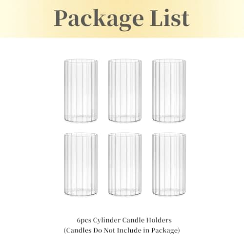 Hewory Glass Hurricane Candle Holders Set of 6, Clear Cylinder Vases