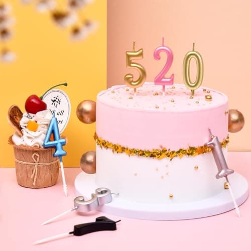 PHD Champagne Gold Number Birthday Candles 0-9 Glitter Cake Topper