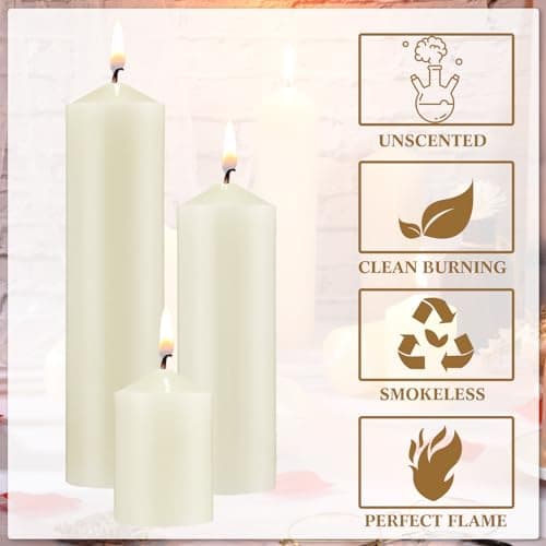 MTLEE Set of 72 Ivory Pillar Candles for Wedding and Home Decor