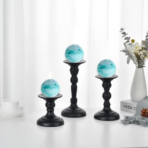 Turquoise Rustic Ball Pillar Candles for Weddings and Home Decor - Set of 3