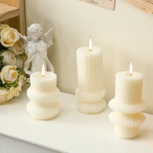 MTLEE Ribbed Pillar Candles for Modern Home Decor