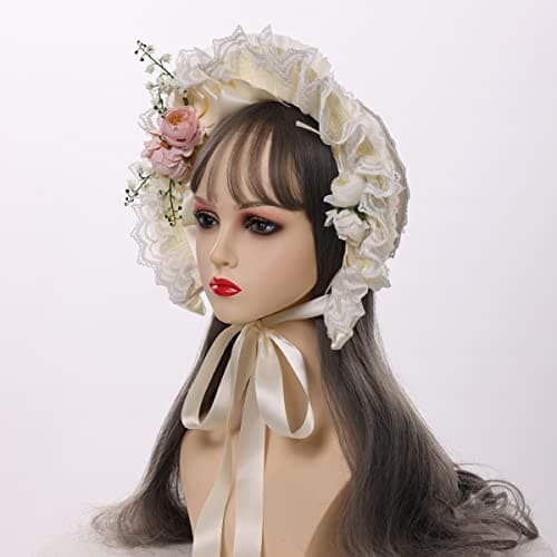 COSDREAMER Lace Flowers Victorian Bonnets for Girls & Women