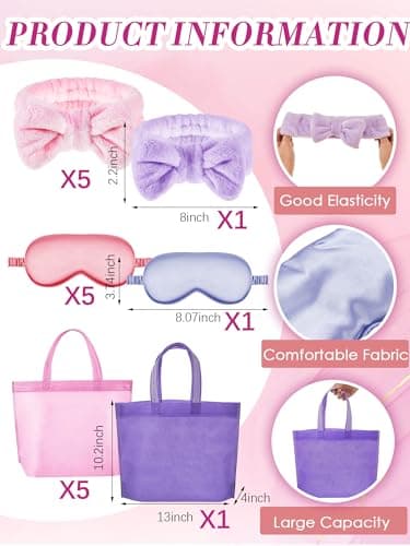 Sintuff 24 Pcs Kids Spa Party Supplies: 6 Robes, 6 Tote Bags, 6 Headbands, 6 Masks for Girls