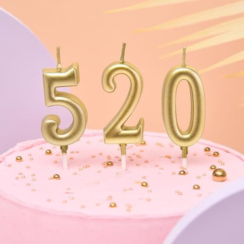 PHD Champagne Gold Number Birthday Candles 0-9 Glitter Cake Topper