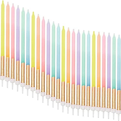 Pastel Ombre Long Thin Birthday Cake Candles (5 in., 24 Pack)
