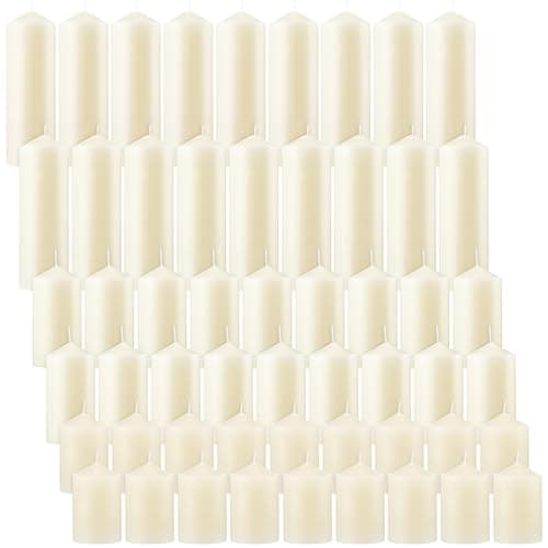 Bulk Set of 54 Ivory Pillar Candles for Home Events.