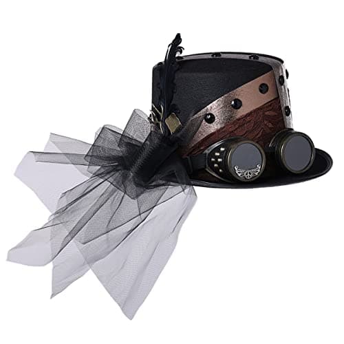 BPURB Unisex Steampunk Top Hat with Goggles Gothic Victorian Style