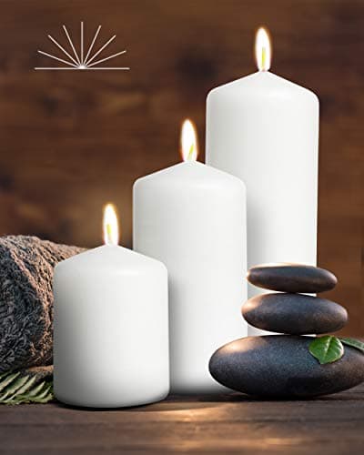 Elegant White Pillar Candles - Set of 3 - 3"x4", 3"x6", 3"x8" - Smokeless & Dripless