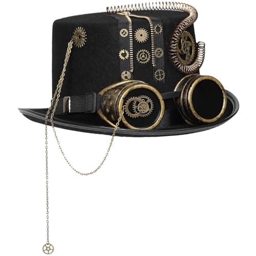 BPURB Unisex Steampunk Top Hat with Goggles Gothic Victorian Style