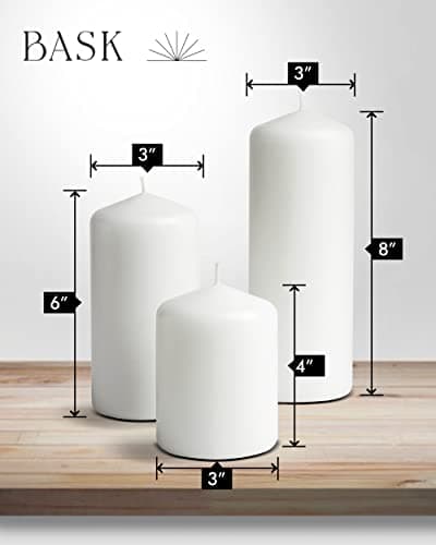 Elegant White Pillar Candles - Set of 3 - 3"x4", 3"x6", 3"x8" - Smokeless & Dripless