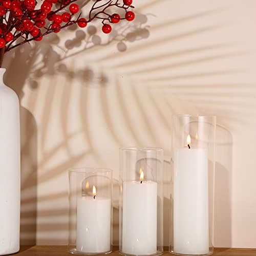 Shihanee White Pillar Candles and Glass Cylinder Vases for Slim Pillar Candles Table Decoration (108 Pcs)