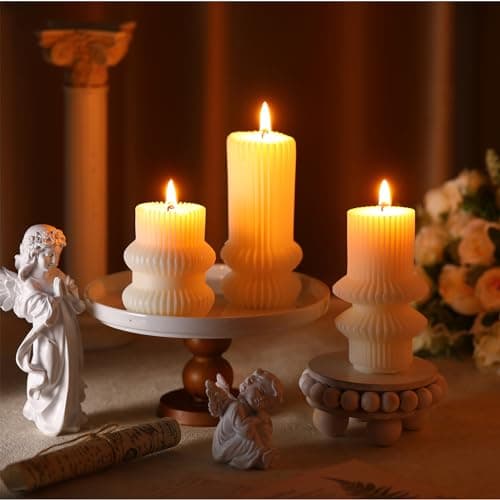 MTLEE Ribbed Pillar Candles for Modern Home Decor