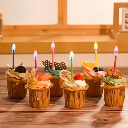Gorgeous 12pcs Happy Birthday Candles for Cake, Colorful Flame Holders Included