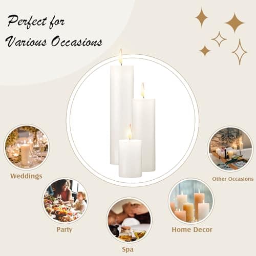 24-Piece Ivory Pillar Candle Set for Wedding, Party, and Home Spa