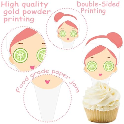 Spa Cupcake Toppers 48PCS Eye Mask Decorations for Makeup Parties