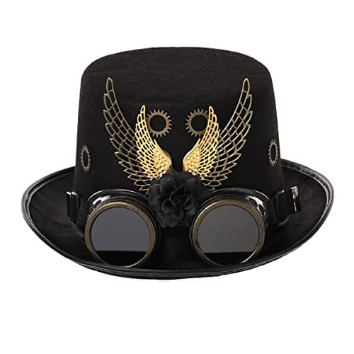 BPURB Unisex Steampunk Top Hat with Goggles Gothic Victorian Style