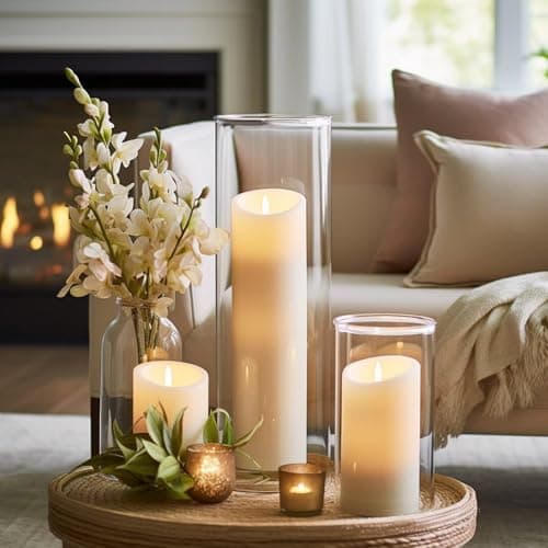 12 Pack White Pillar Candles in Glass Holders for Weddings and Decor by Sandraheer