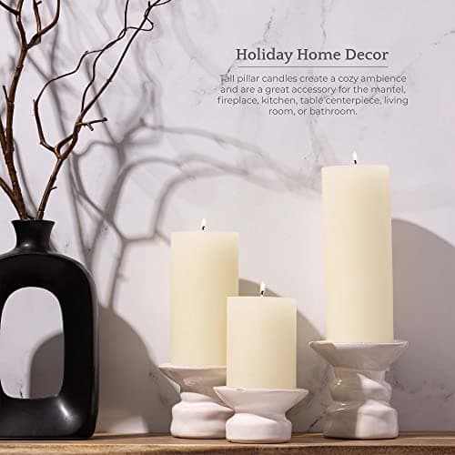 BASK Unscented Ivory Pillar Candles Set of 3 - Dripless and Smokeless for Any Occasion