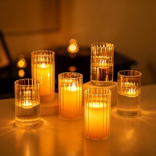 Hewory Glass Hurricane Candle Holders Set of 6, Clear Cylinder Vases