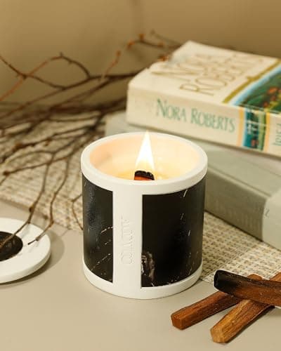 AOOVOO Sandalwood Oud Aromatherapy Candle, 10 oz Concrete Jar Gift for Him & Her