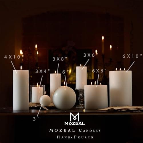 MOZEAL 3 Inch White Round Pillar Candles Set of 3 - Elegant, Dripless, Unscented, Smokeless