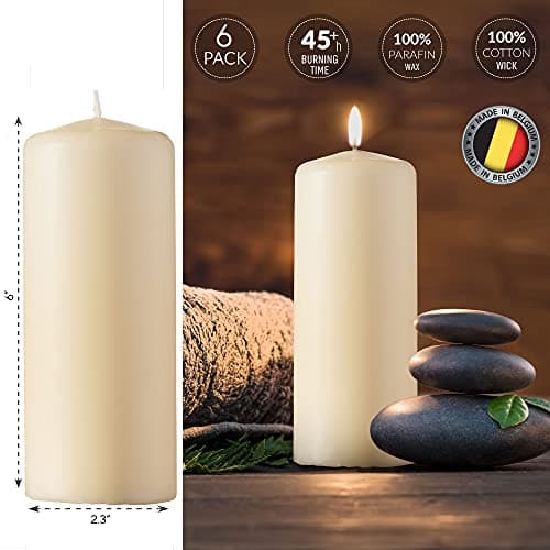 9 Pack 6 Inch Large Ivory Dripless Pillar Candles for Home Décor