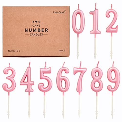 PHD Champagne Gold Number Birthday Candles 0-9 Glitter Cake Topper