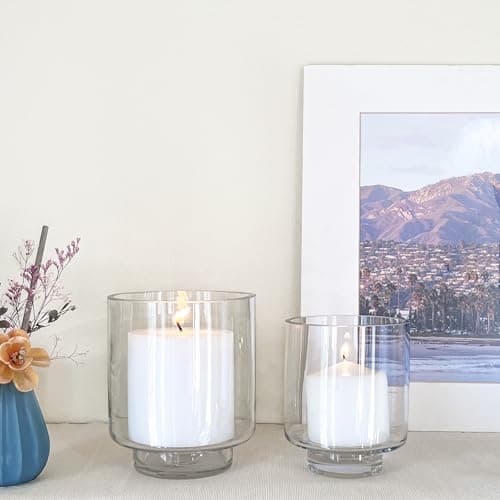 CYS EXCEL Clear Glass Hurricane Candle Holder for Pillar Candles, 6.5" Height