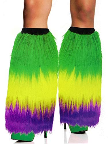 Dionysia Fuzzy Faux Fur Leg Warmers, Long Boots Cuff Cover, Elastic, 18"