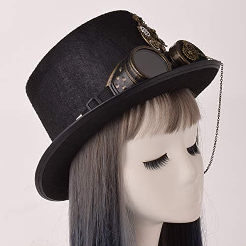 GRACEART Steampunk Top Hat for Women & Men with Removable Goggles