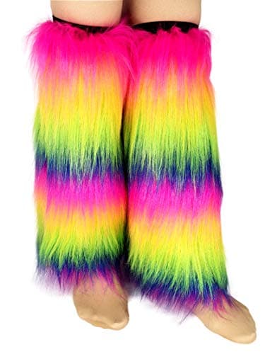 Dionysia Fuzzy Faux Fur Leg Warmers, Long Boots Cuff Cover, Elastic, 18"