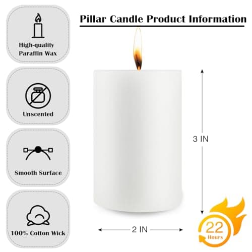 12 Pack 2x3 Inch Smokeless Dripless White Pillar Candles for Home & weddings